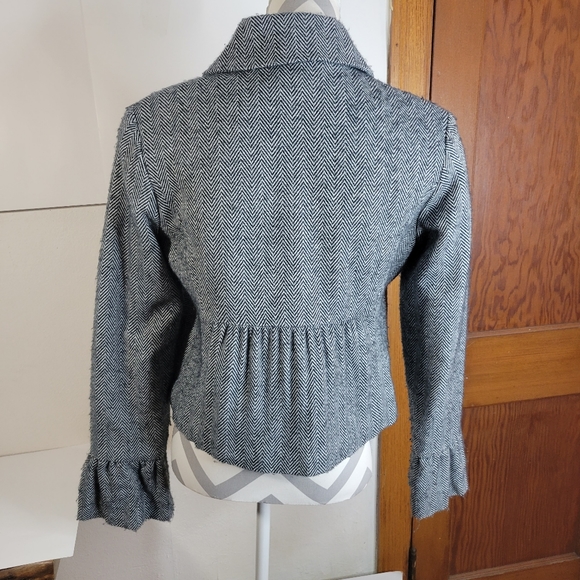 Womens Black Rivet Cropped Jacket Leopard print lining bell/fluted sleeve S Med - Picture 2 of 14